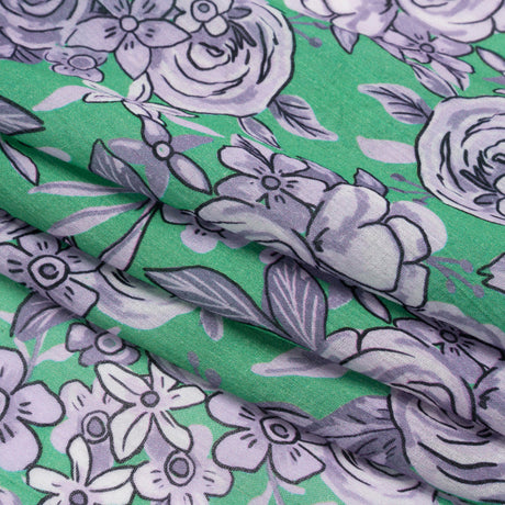 Crinkled Cotton Gauzy Woven Print - Lilac and Green Floral - Mood Exclusive Floral Farewell