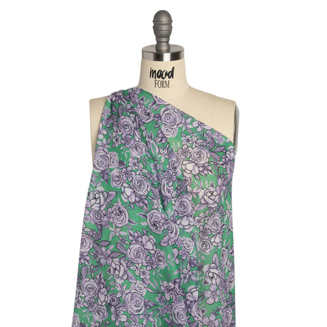 Crinkled Cotton Gauzy Woven Print - Lilac and Green Floral - Mood Exclusive Floral Farewell