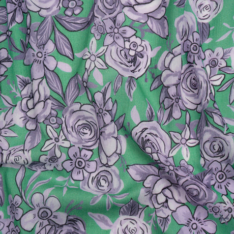 Crinkled Cotton Gauzy Woven Print - Lilac and Green Floral - Mood Exclusive Floral Farewell