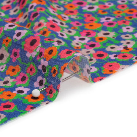 Crinkled Cotton Gauzy Woven Print - Hot Pink, Orange and Blue Floral - Mood Exclusive Bed of Begonias