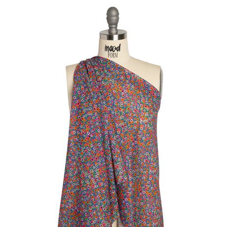 Crinkled Cotton Gauzy Woven Print - Hot Pink, Orange and Blue Floral - Mood Exclusive Bed of Begonias