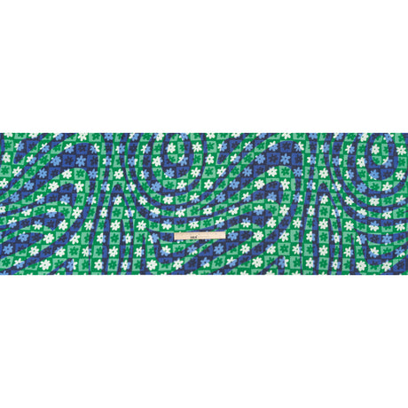 Crinkled Cotton Gauzy Woven Print - Green and Blue Flowers and Swirls on Checks - Mood Exclusive Gardener's Game