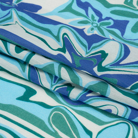 Crinkled Cotton Gauzy Woven Print - Blue and Green Floral Ripples - Mood Exclusive Float On