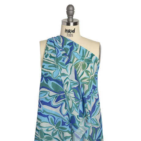Crinkled Cotton Gauzy Woven Print - Blue and Green Floral Ripples - Mood Exclusive Float On