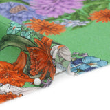 Crinkled Cotton Gauzy Woven Print - Green and Pink Floral Bunches - Mood Exclusive Flower Shoppe