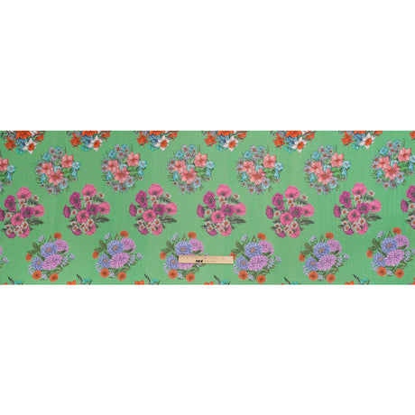 Crinkled Cotton Gauzy Woven Print - Green and Pink Floral Bunches - Mood Exclusive Flower Shoppe
