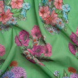 Crinkled Cotton Gauzy Woven Print - Green and Pink Floral Bunches - Mood Exclusive Flower Shoppe