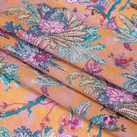 Crinkled Cotton Gauzy Woven Print - Creamsicle, Pink and Blue Floral - Mood Exclusive Derbyshire Stroll
