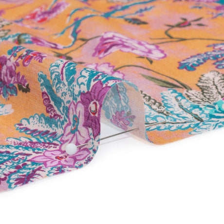 Crinkled Cotton Gauzy Woven Print - Creamsicle, Pink and Blue Floral - Mood Exclusive Derbyshire Stroll