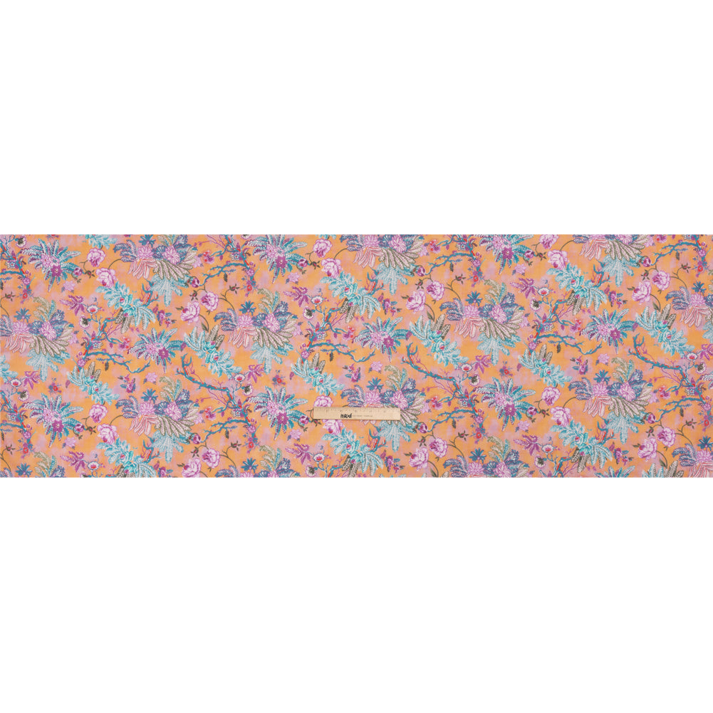 Crinkled Cotton Gauzy Woven Print - Creamsicle, Pink and Blue Floral - Mood Exclusive Derbyshire Stroll