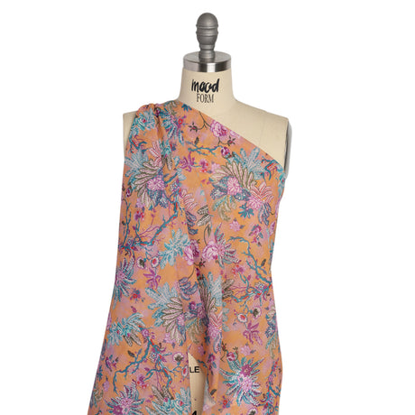Crinkled Cotton Gauzy Woven Print - Creamsicle, Pink and Blue Floral - Mood Exclusive Derbyshire Stroll