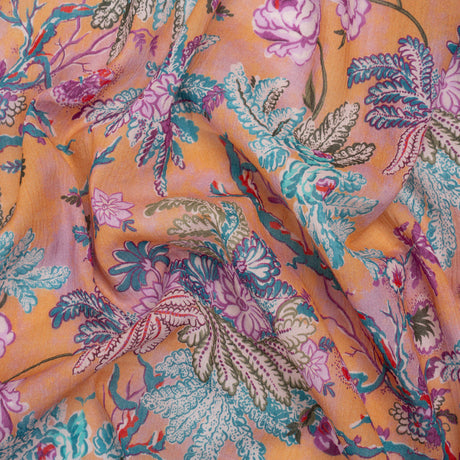 Crinkled Cotton Gauzy Woven Print - Creamsicle, Pink and Blue Floral - Mood Exclusive Derbyshire Stroll