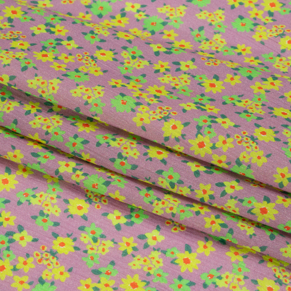 Crinkled Cotton Gauzy Woven Print - Yellow, Green and Lavender - Mood Exclusive Little Lillies