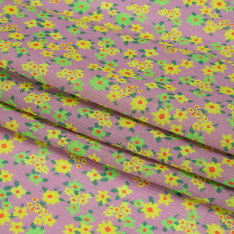 Crinkled Cotton Gauzy Woven Print - Yellow, Green and Lavender - Mood Exclusive Little Lillies