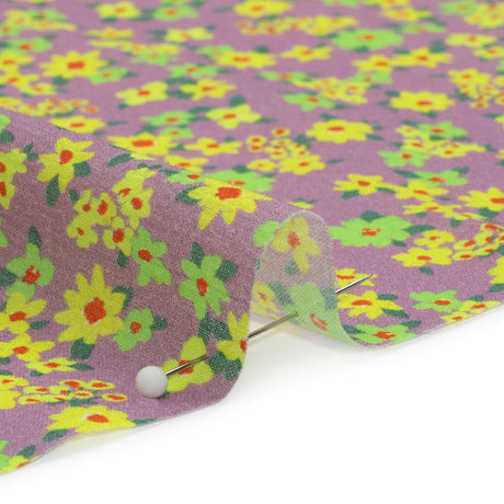 Crinkled Cotton Gauzy Woven Print - Yellow, Green and Lavender - Mood Exclusive Little Lillies