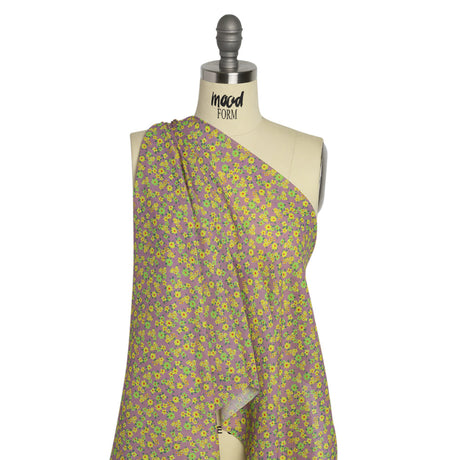 Crinkled Cotton Gauzy Woven Print - Yellow, Green and Lavender - Mood Exclusive Little Lillies