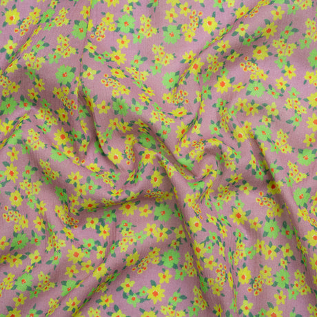 Crinkled Cotton Gauzy Woven Print - Yellow, Green and Lavender - Mood Exclusive Little Lillies