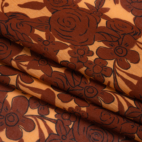Crinkled Cotton Gauzy Woven Print - Rust and Pale Orange Floral - Mood Exclusive Floral Farewell