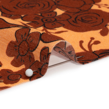 Crinkled Cotton Gauzy Woven Print - Rust and Pale Orange Floral - Mood Exclusive Floral Farewell