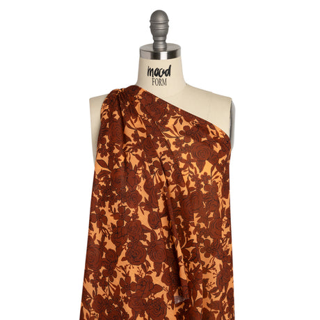 Crinkled Cotton Gauzy Woven Print - Rust and Pale Orange Floral - Mood Exclusive Floral Farewell