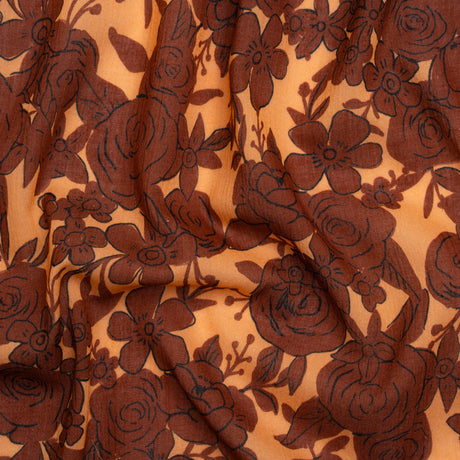 Crinkled Cotton Gauzy Woven Print - Rust and Pale Orange Floral - Mood Exclusive Floral Farewell