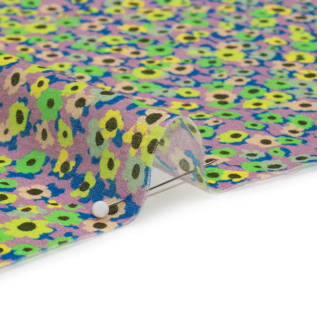 Crinkled Cotton Gauzy Woven Print - Lemon, Lime and Purple Floral - Mood Exclusive Bed of Begonias
