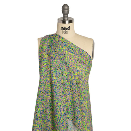 Crinkled Cotton Gauzy Woven Print - Lemon, Lime and Purple Floral - Mood Exclusive Bed of Begonias