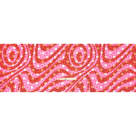 Crinkled Cotton Gauzy Woven Print - Red and Pink Flowers and Swirls on Checks - Mood Exclusive Gardener's Game