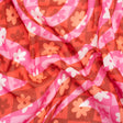 Crinkled Cotton Gauzy Woven Print - Red and Pink Flowers and Swirls on Checks - Mood Exclusive Gardener's Game