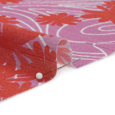 Crinkled Cotton Gauzy Woven Print - Red and Lilac Swirls and Florals - Mood Exclusive Daydreams and Daisies