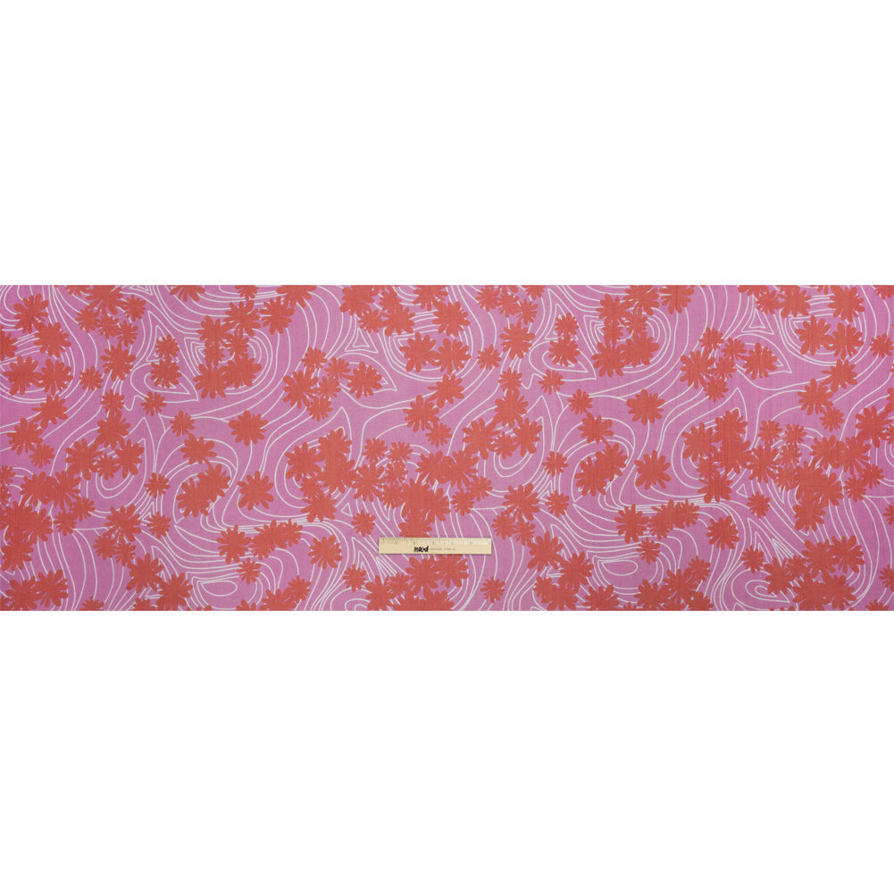 Crinkled Cotton Gauzy Woven Print - Red and Lilac Swirls and Florals - Mood Exclusive Daydreams and Daisies