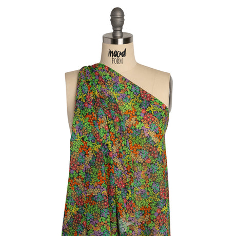 Crinkled Cotton Gauzy Woven Print - Green and Red Floral - Mood Exclusive The View Above