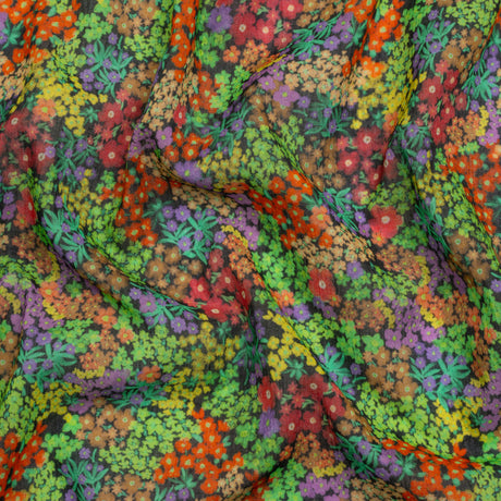 Crinkled Cotton Gauzy Woven Print - Green and Red Floral - Mood Exclusive The View Above
