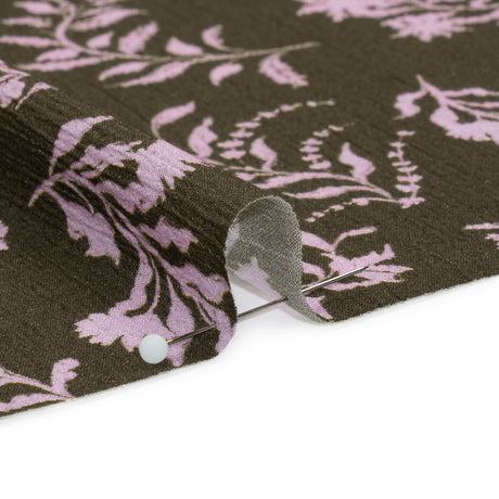 Mood Exclusive Olive Sprouting Sprigs Crinkled Gauzy Viscose Crepe