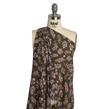 Mood Exclusive Olive Sprouting Sprigs Crinkled Gauzy Viscose Crepe