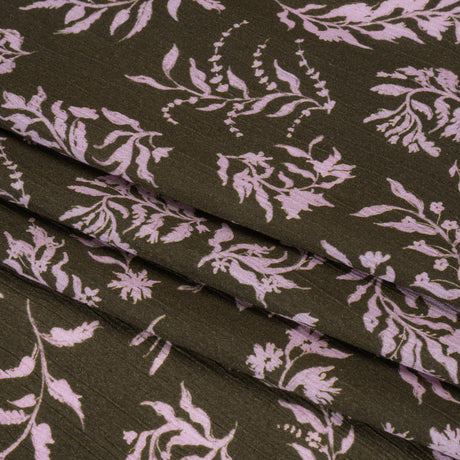 Mood Exclusive Olive Sprouting Sprigs Crinkled Gauzy Viscose Crepe