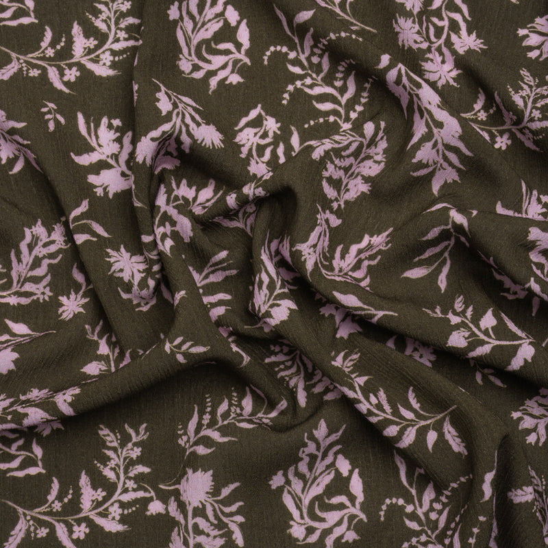 Mood Exclusive Olive Sprouting Sprigs Crinkled Gauzy Viscose Crepe
