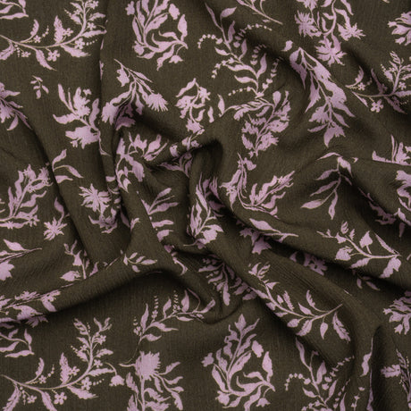 Mood Exclusive Olive Sprouting Sprigs Crinkled Gauzy Viscose Crepe
