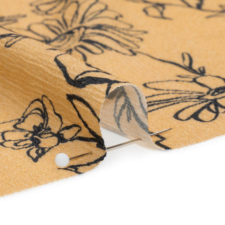 Mood Exclusive Beige Doodling Daisies Crinkled Gauzy Viscose Crepe