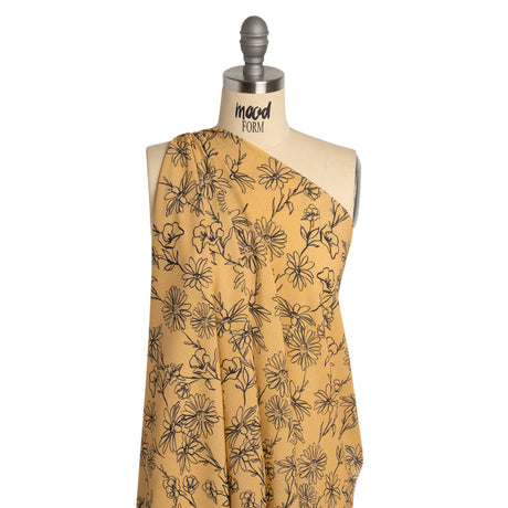 Mood Exclusive Beige Doodling Daisies Crinkled Gauzy Viscose Crepe