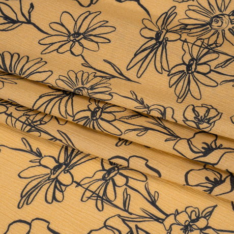 Mood Exclusive Beige Doodling Daisies Crinkled Gauzy Viscose Crepe