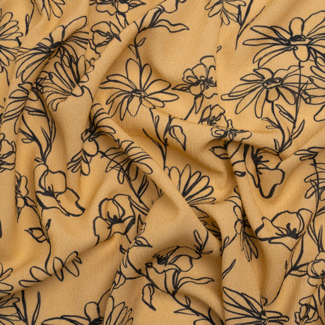 Mood Exclusive Beige Doodling Daisies Crinkled Gauzy Viscose Crepe