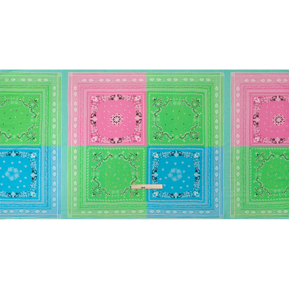 Metallic Viscose Woven Panel - Blue, Green and Pink Bandana Paisley Patchwork - Mood Exclusive Bandana Believer