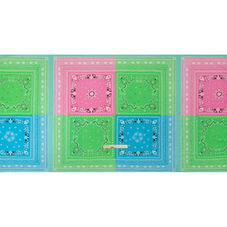 Metallic Viscose Woven Panel - Blue, Green and Pink Bandana Paisley Patchwork - Mood Exclusive Bandana Believer