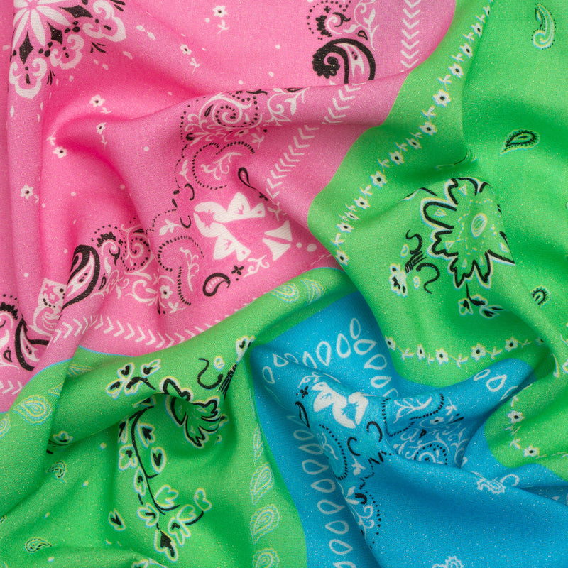 Metallic Viscose Woven Panel - Blue, Green and Pink Bandana Paisley Patchwork - Mood Exclusive Bandana Believer