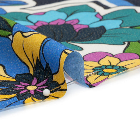 Metallic Viscose Woven Print - Blue Stripes and Florals - Mood Exclusive Countess Clarissa