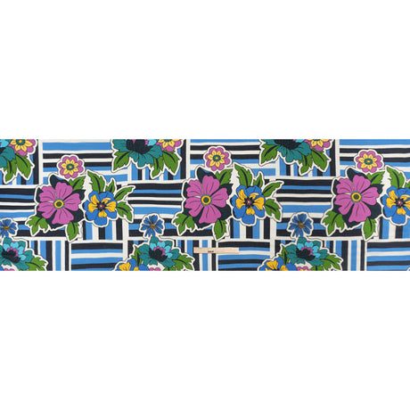 Metallic Viscose Woven Print - Blue Stripes and Florals - Mood Exclusive Countess Clarissa