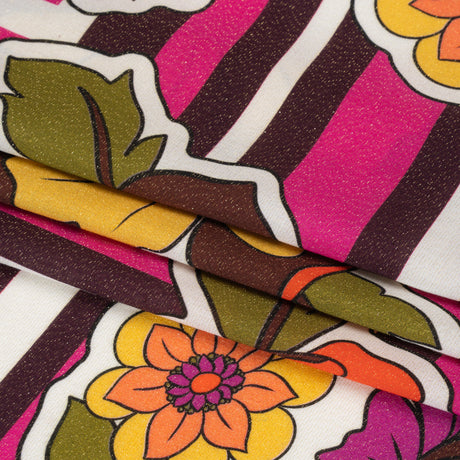 Metallic Viscose Woven Print - Pink Stripes and Florals - Mood Exclusive Countess Clarissa