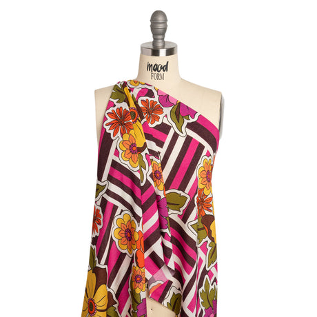 Metallic Viscose Woven Print - Pink Stripes and Florals - Mood Exclusive Countess Clarissa