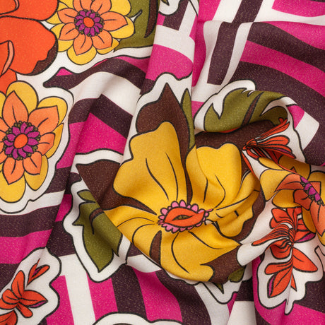 Metallic Viscose Woven Print - Pink Stripes and Florals - Mood Exclusive Countess Clarissa